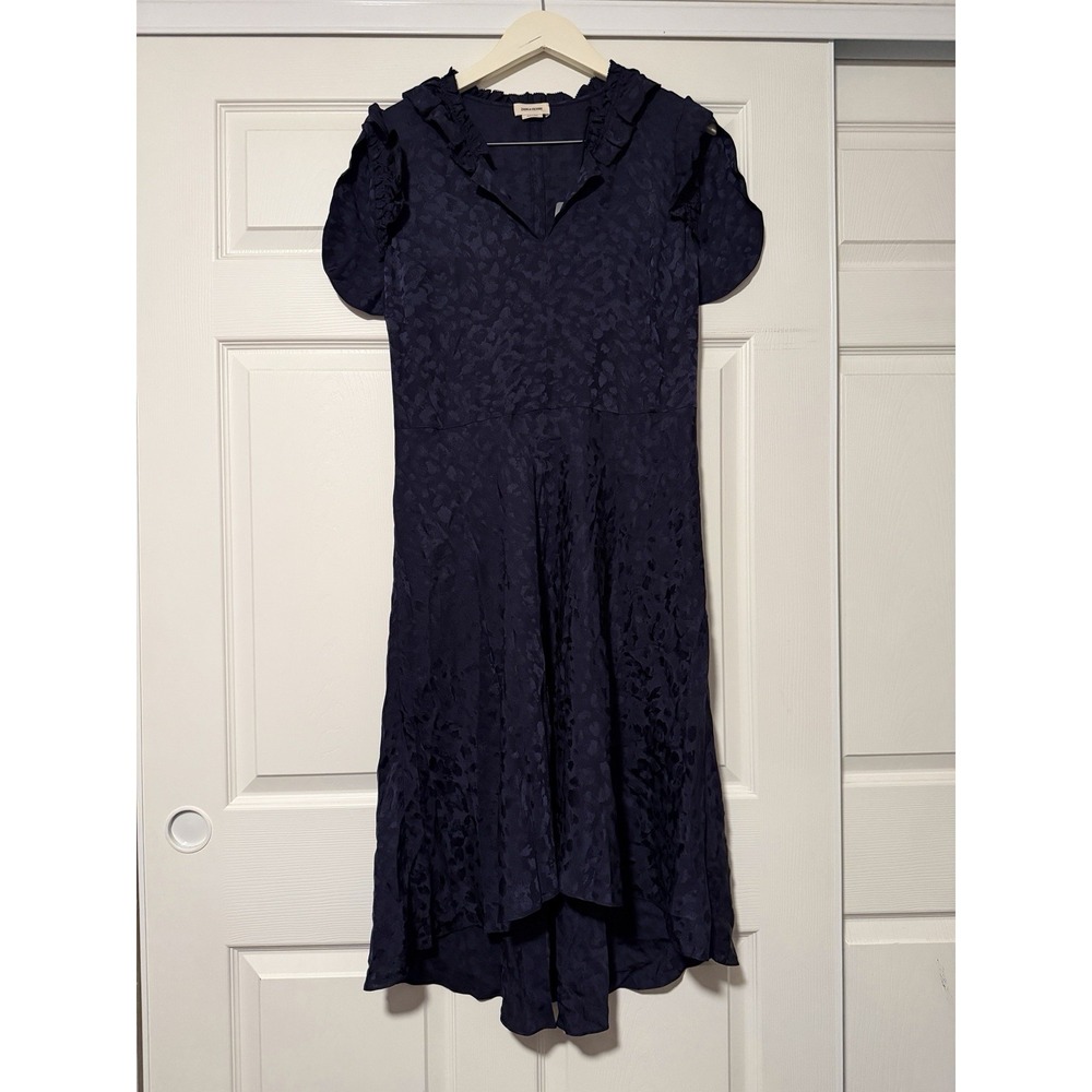 Zadig & Voltaire Roberty Jac Leo Dress Blue Silk Asymmetrical Bohemian Animal
